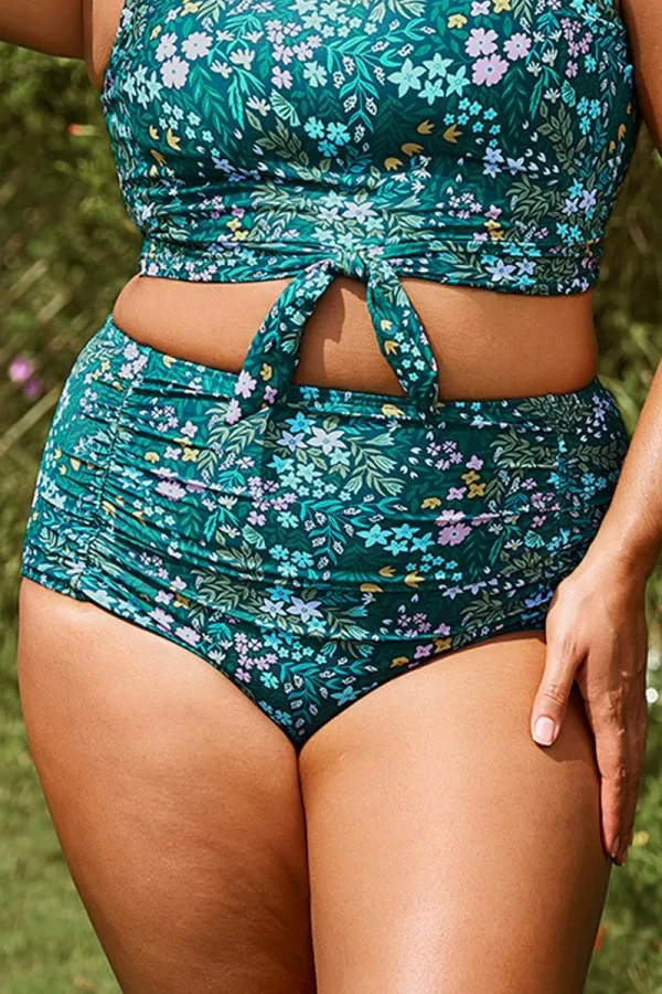 Green Cottage Floral Print High Waisted Bottom
