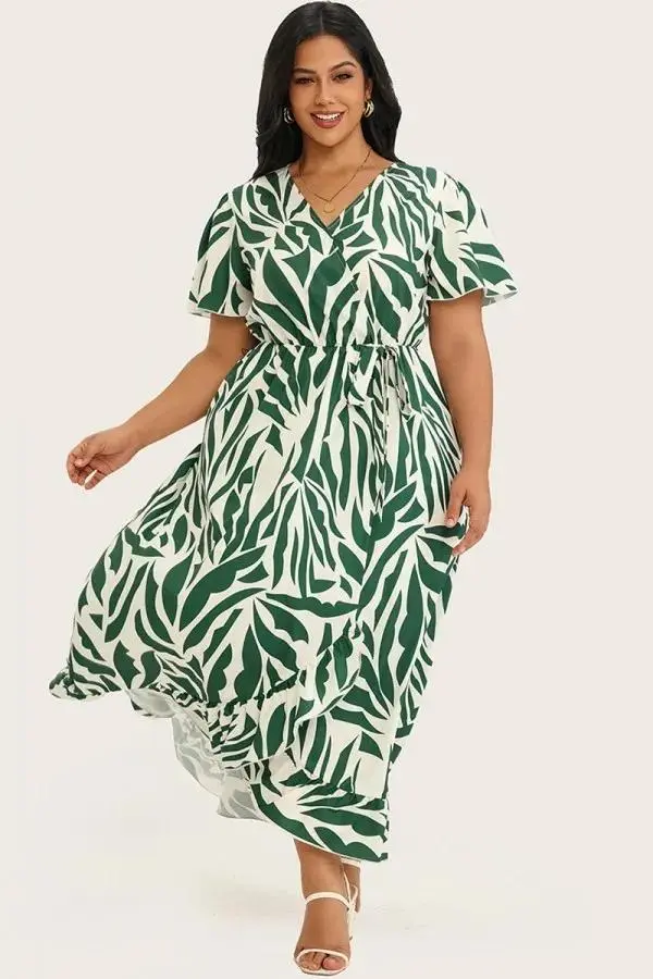 Floral Ruffle Knot Side Random Printed Maxi Dress