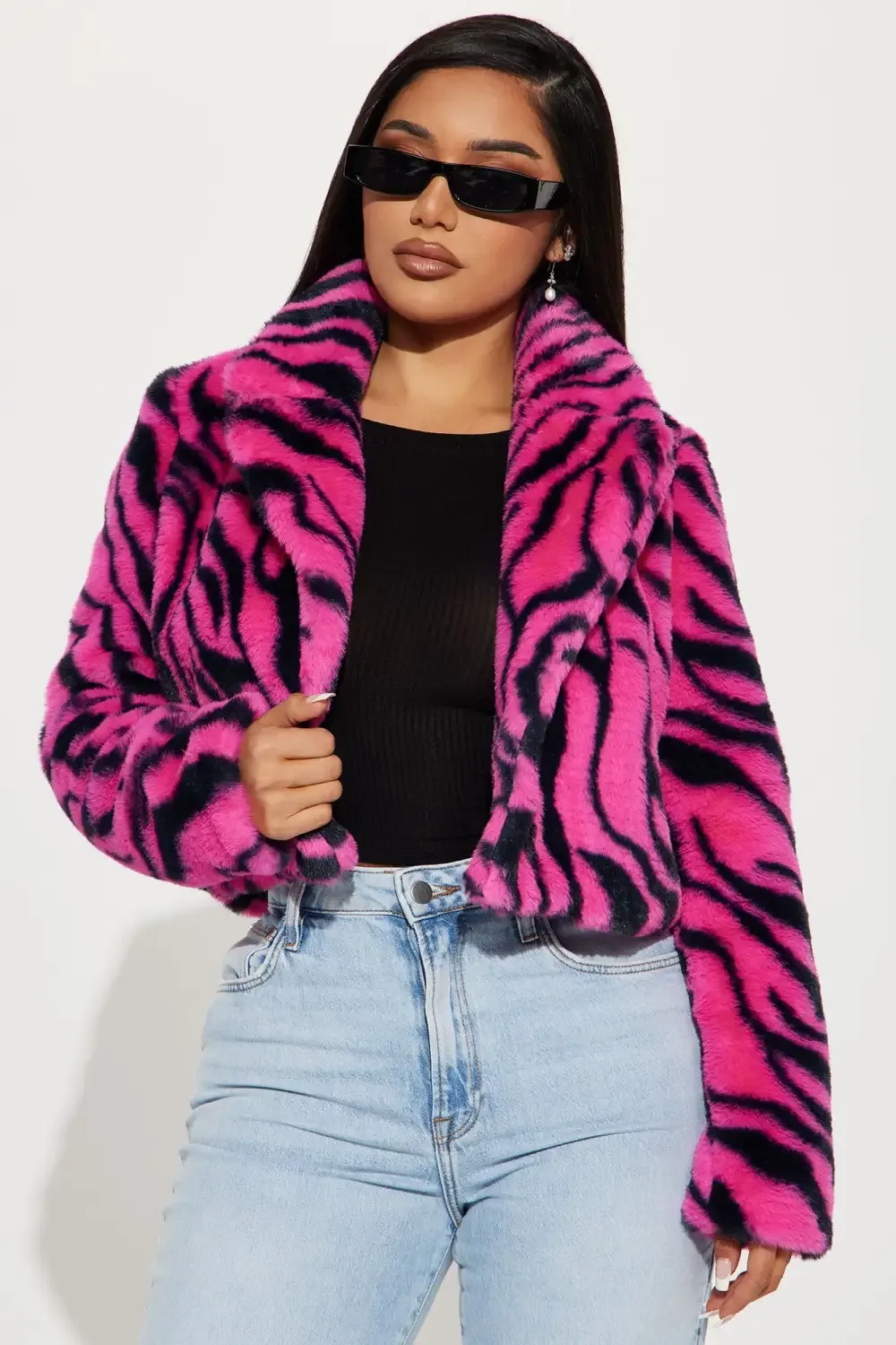 Safari Trip Faux Fur Jacket - Fuchsia/combo