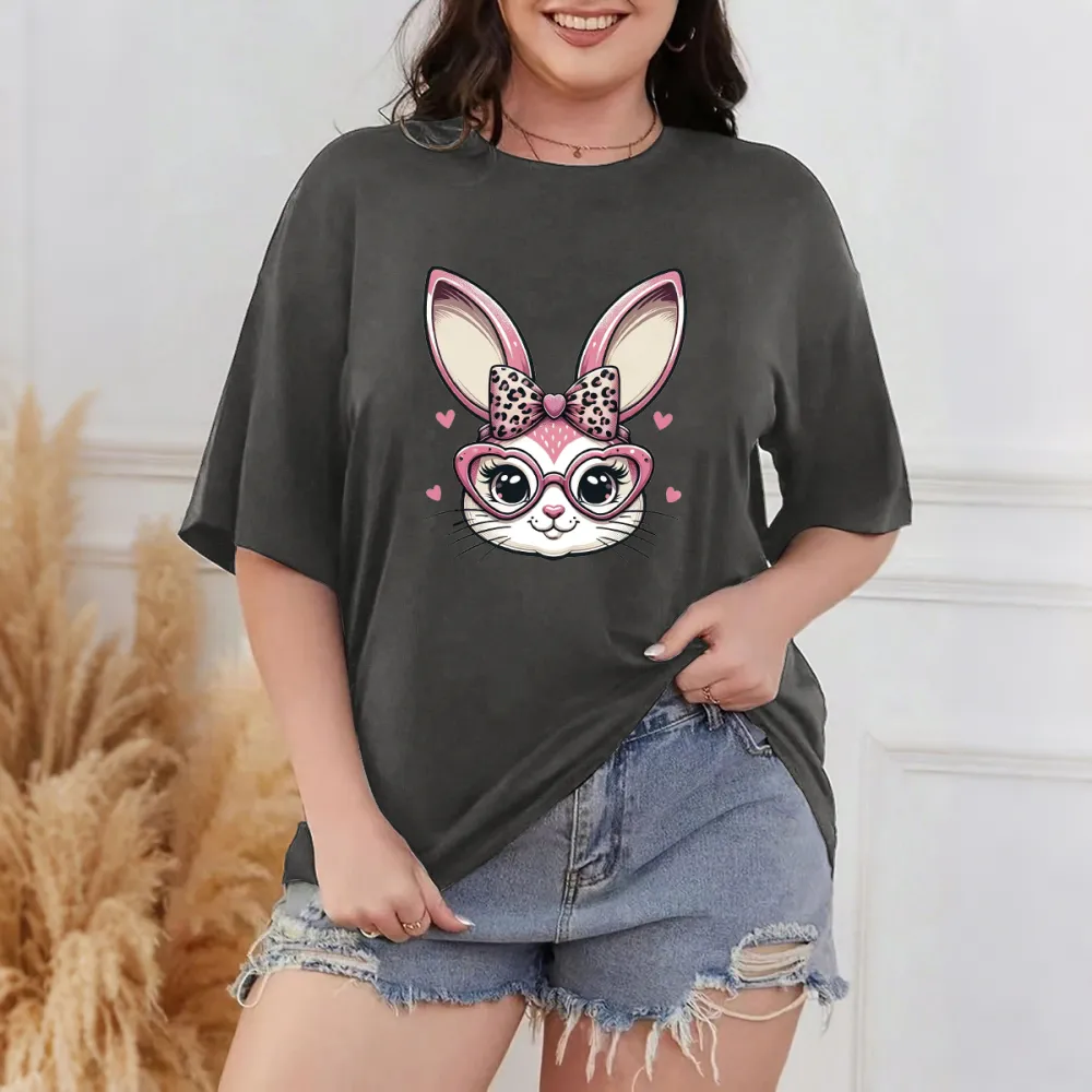 Cute Bunny Head Pattern Casual T-Shirt