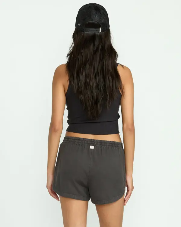 Road Trippin Elastic Waist Shorts - Off Black
