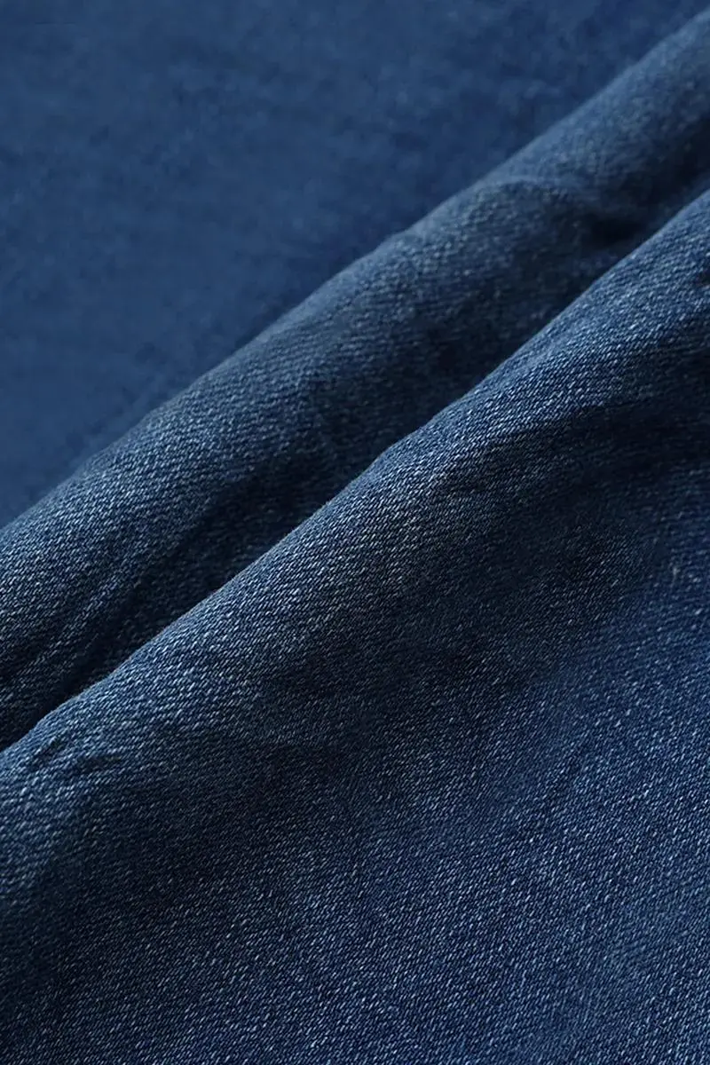 Button Fly Slant Pocket Mid Rise Straight Leg Jeans