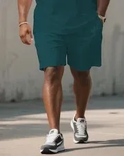 Big & Tall Men's Gradient Contrast Short-sleeved T-shirt and Shorts Suit