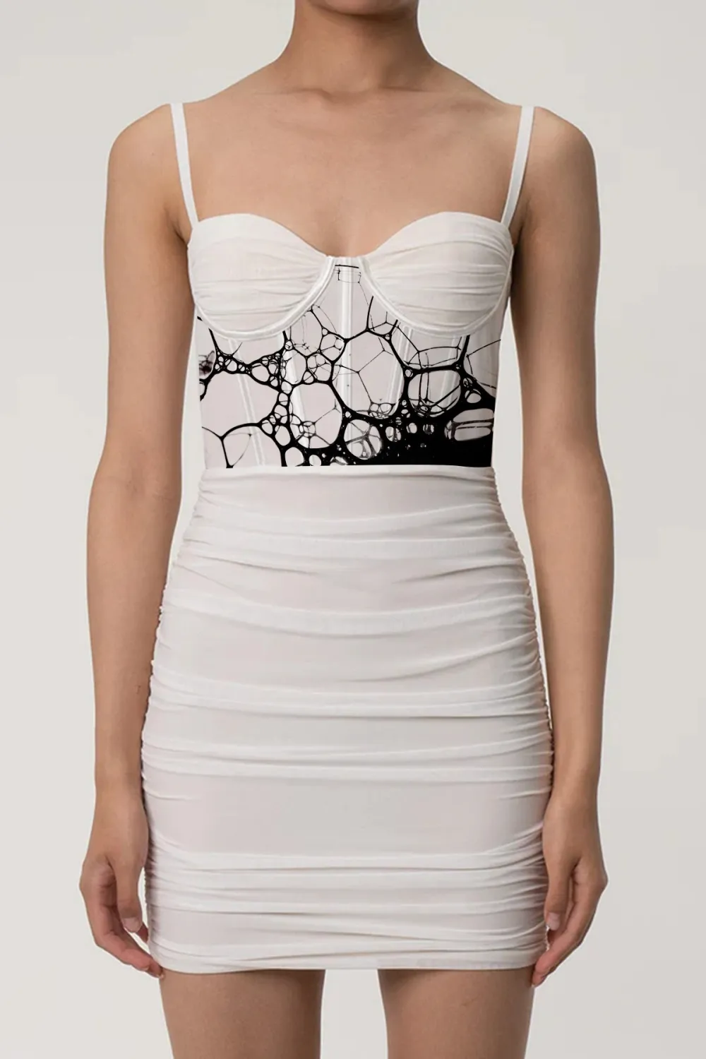 Classic Ruched Bodycon Mesh Mini Corset Dress - Apricot