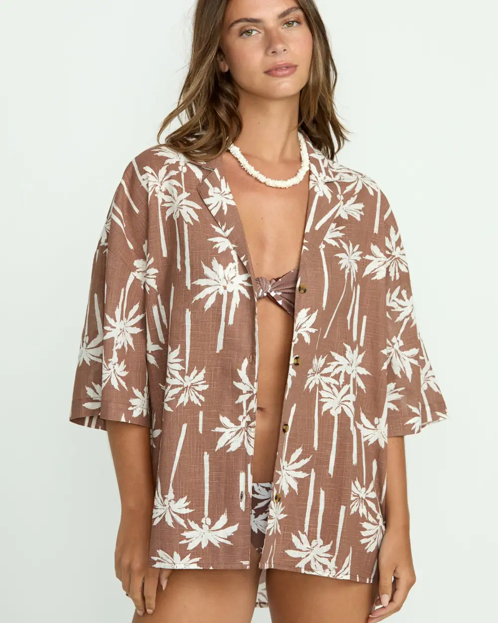 Beach Side Printed Short Sleeve Shirt - Nutmeg
