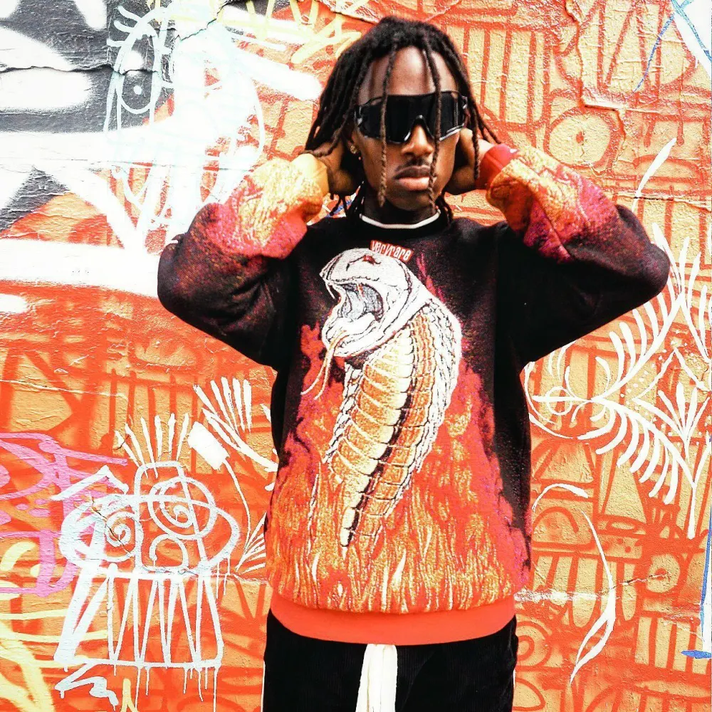 Orange Sweater Renaissance Street Wear Fashion Printing Seasonal Trend Special Design