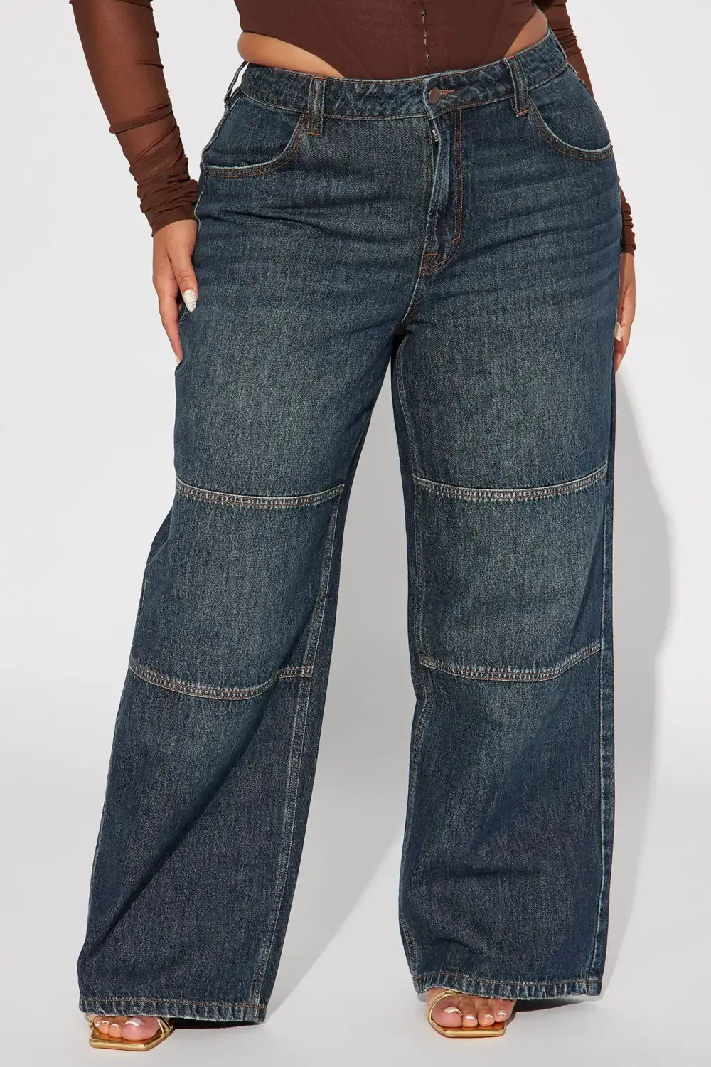 Get To It Tinted Non Stretch Wide Leg Jeans - Dark Wash