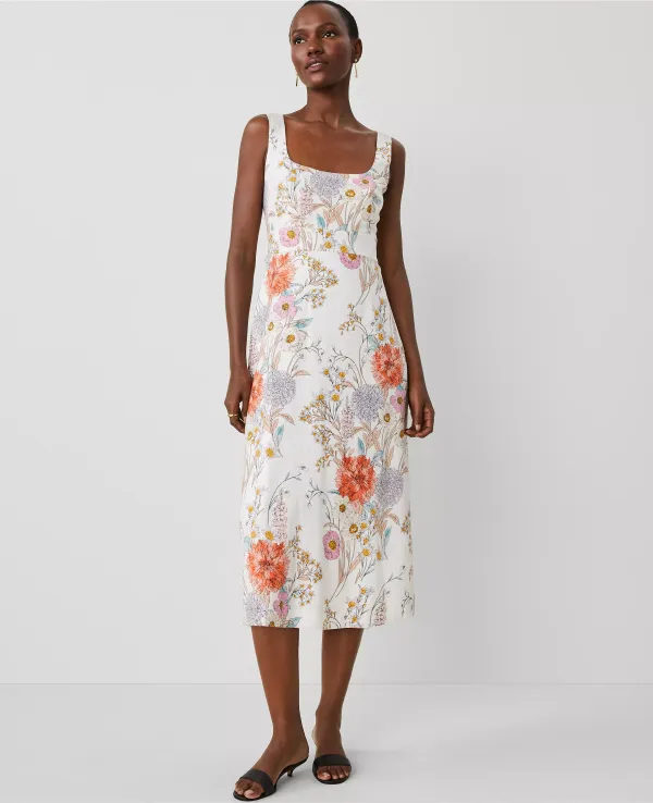 Floral Square Neck Flare Dress
