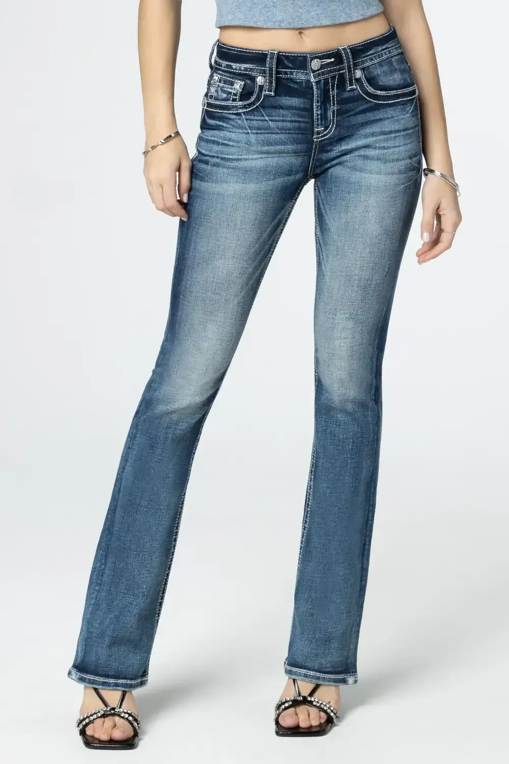 Silver Sequins Fleur-De-Lis Bootcut Jeans