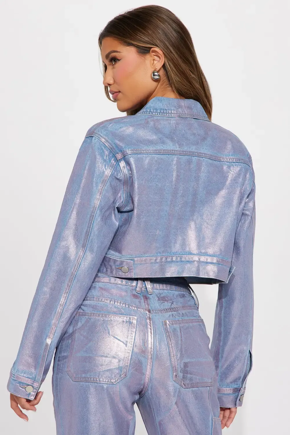 Big Time Magic Metallic Coated Denim Jacket - Pink