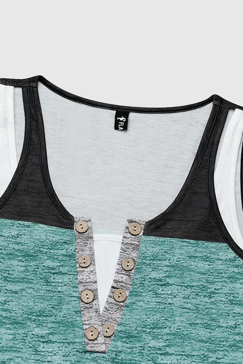Colorblock Button Front 2-In-1 Tank Top