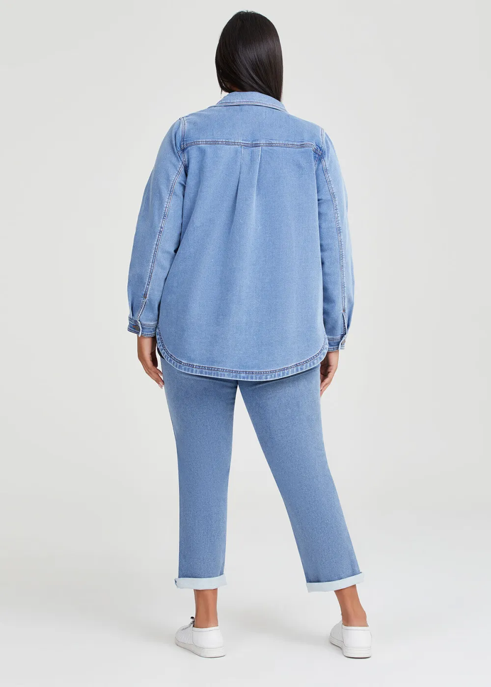 Cotton Curved Hem Denim Shacket