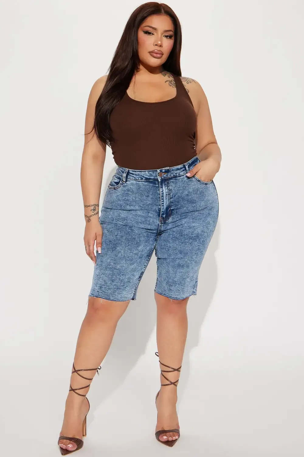 Somewhere Sunny Stretch Denim Bermuda Shorts - Medium Wash
