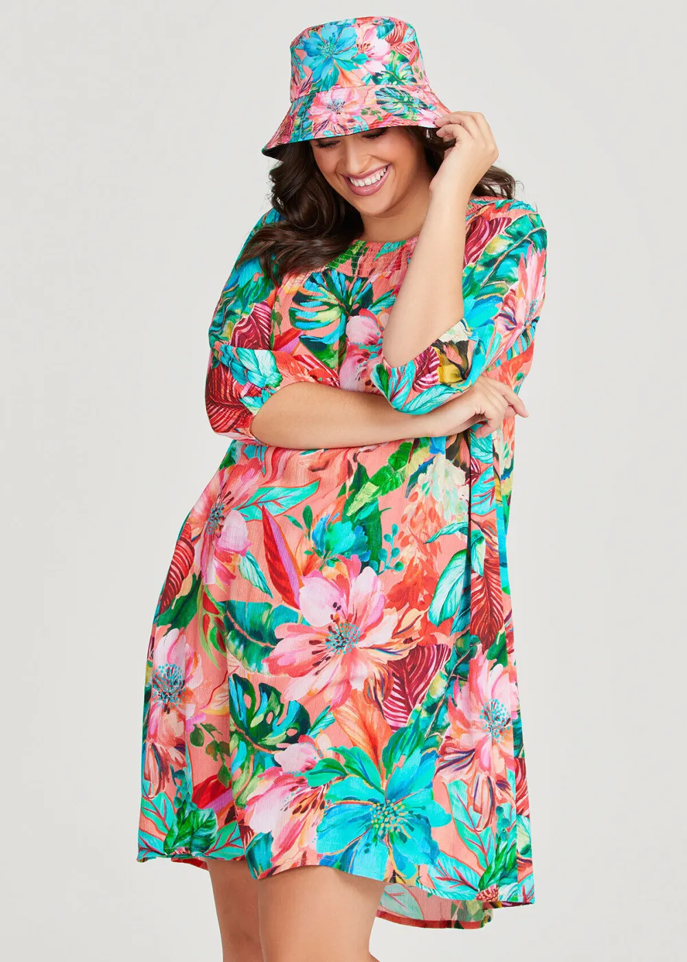 Natural Painted Tropical Dress