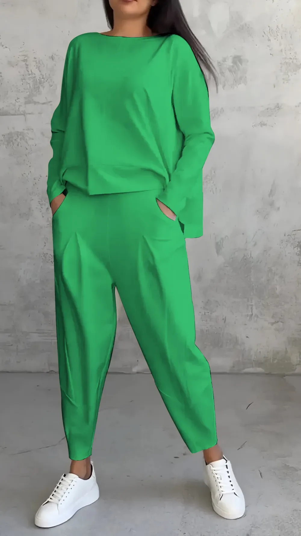 Women Chic Casual Round Neck Long Sleeve Two Piece Suit
