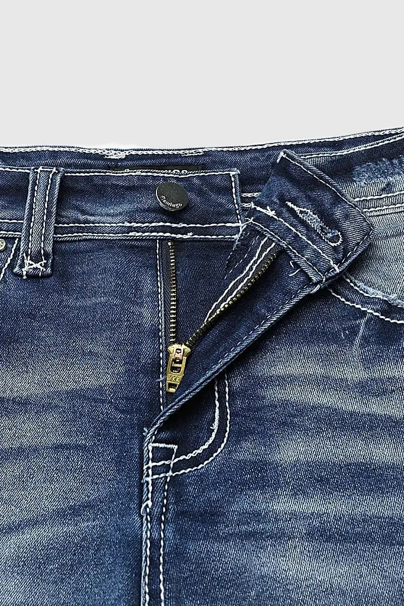 Wash Raw Hem Flap Pocket Mid Rise Denim Shorts