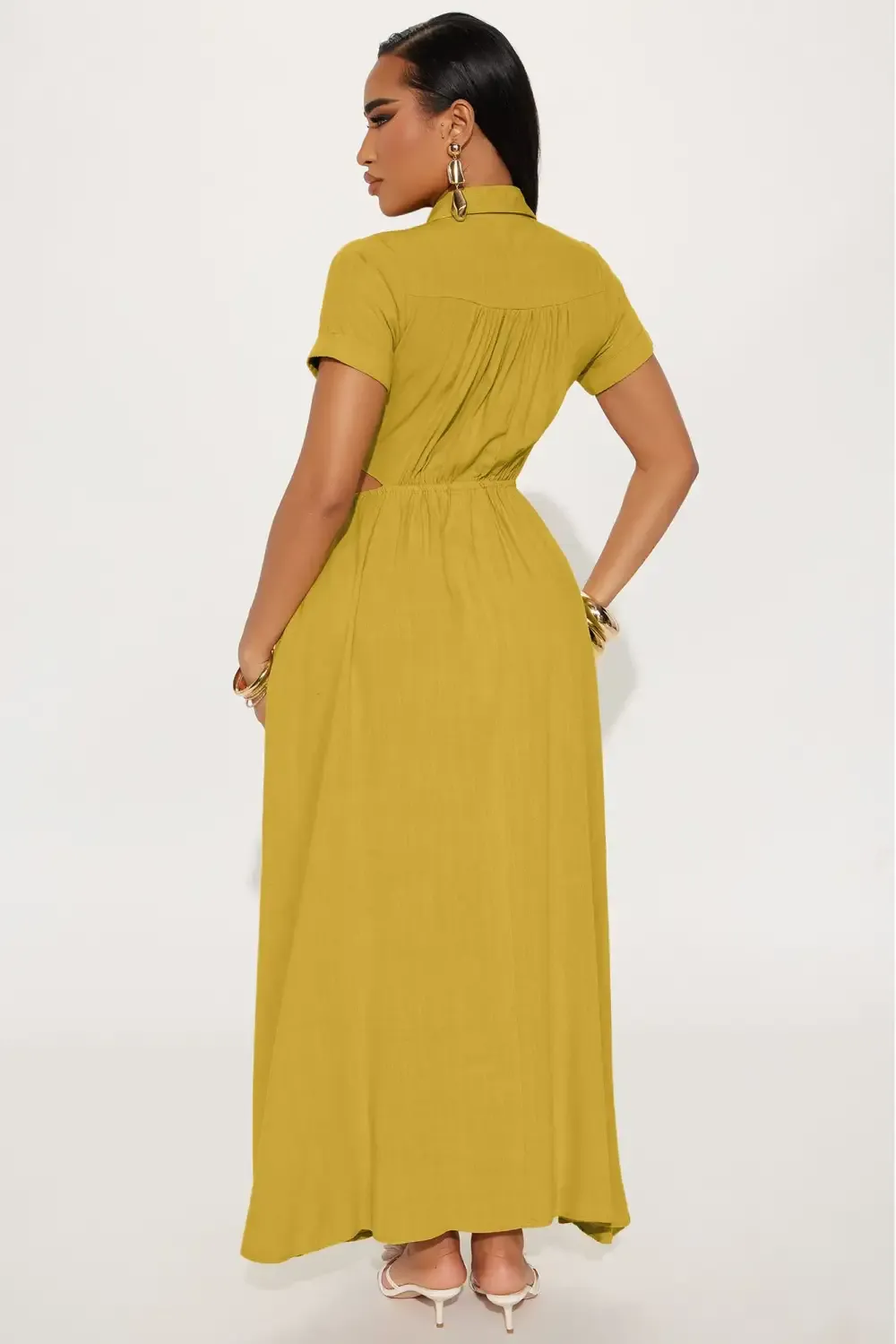 Linen Maxi Shirt Dress - Mustard