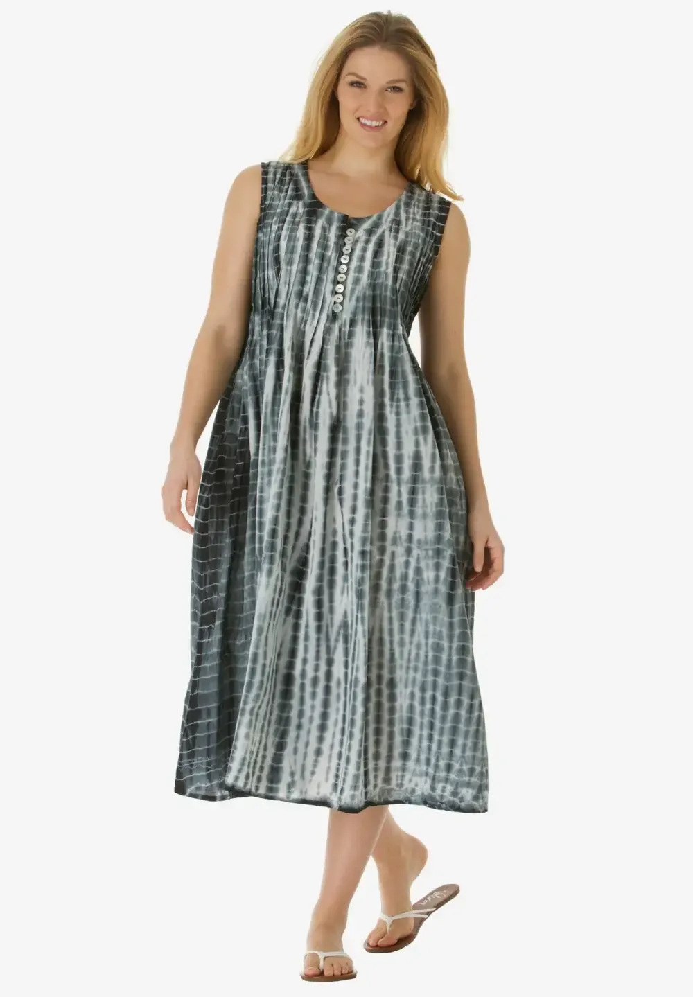Sleeveless Pintuck Tie-Dye Dress