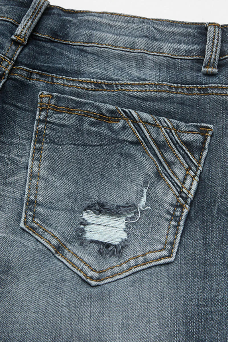 Ripped Wash Roll Hem High Waist Capri Jeans