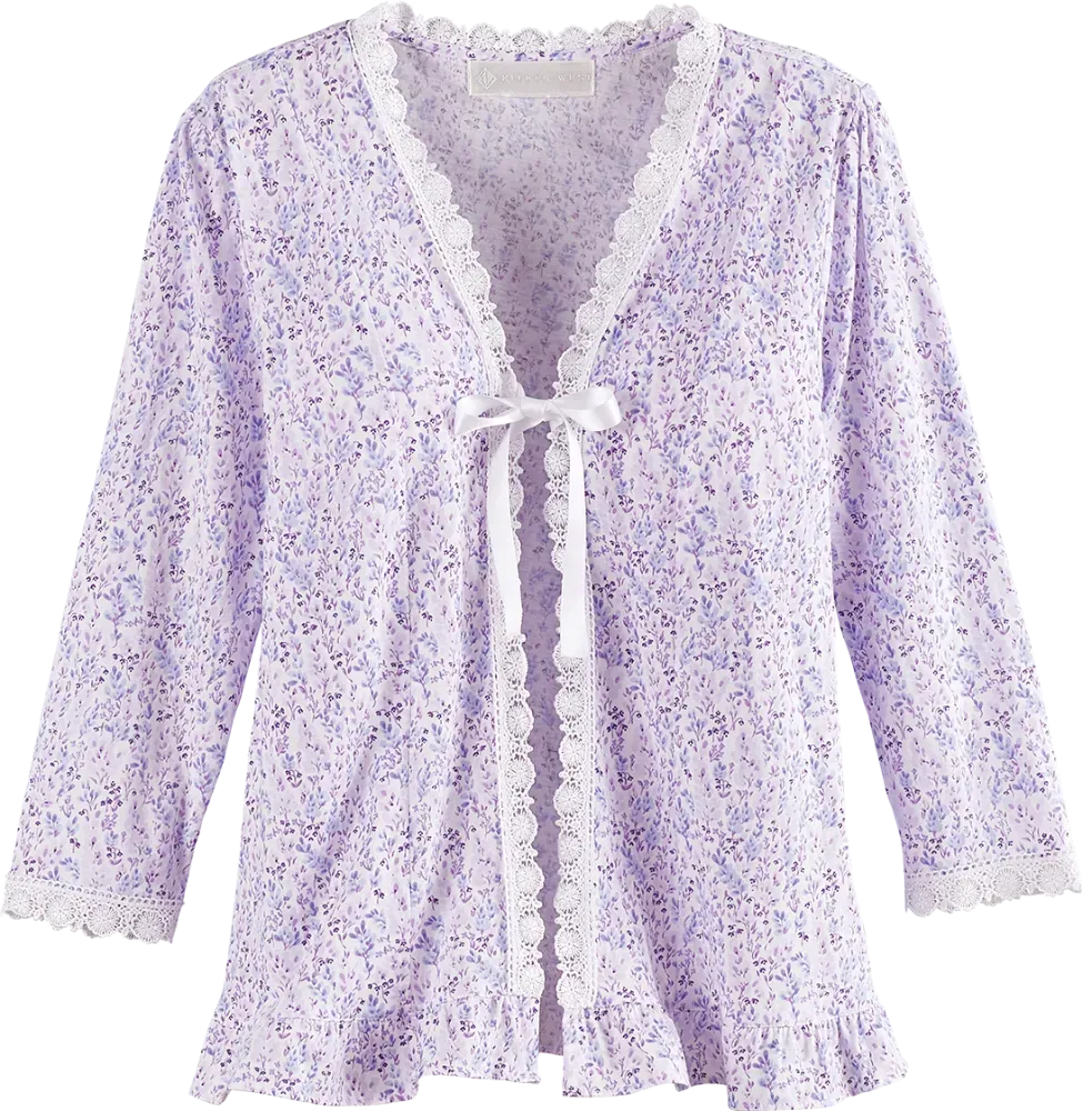 Eileen West Lavender Print Cotton and Modal Bed Jacket