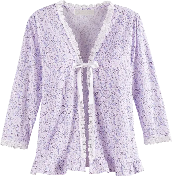 Eileen West Lavender Print Cotton and Modal Bed Jacket