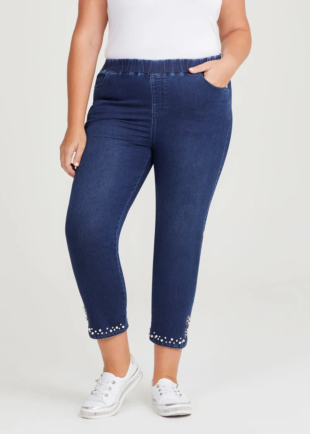 Curved Hem Pearl Denim Jean