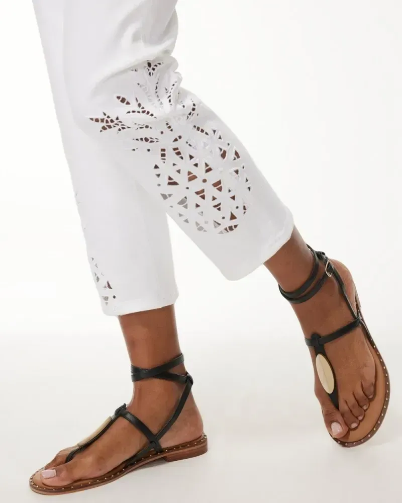 Pineapple Eyelet Crops Alabaster