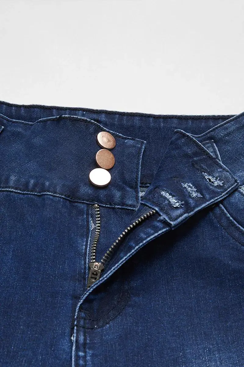 Button Fly High Rise Wash High Stretch Capri Jeans