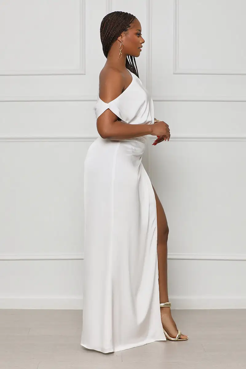 True Elegance High Slit Maxi Dress (White)