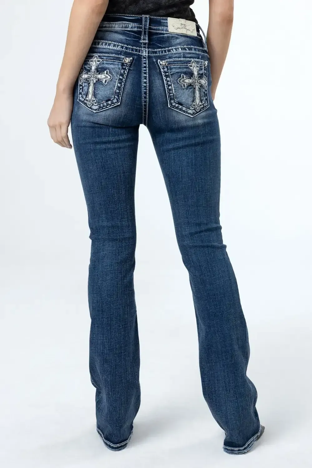 Scalloped Edge Cross Bootcut Jeans