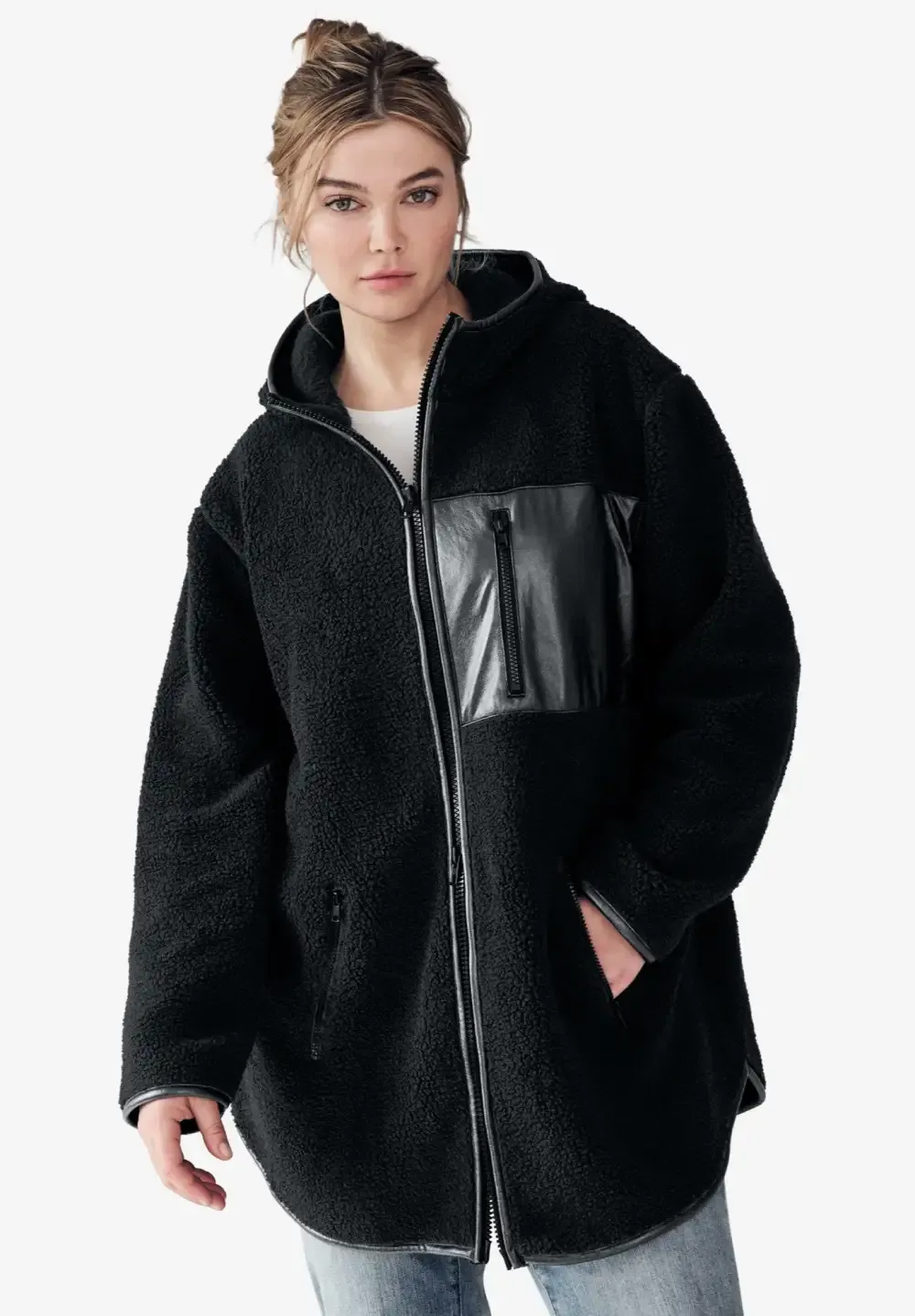 Zip Front Hooded Sherpa Jacket