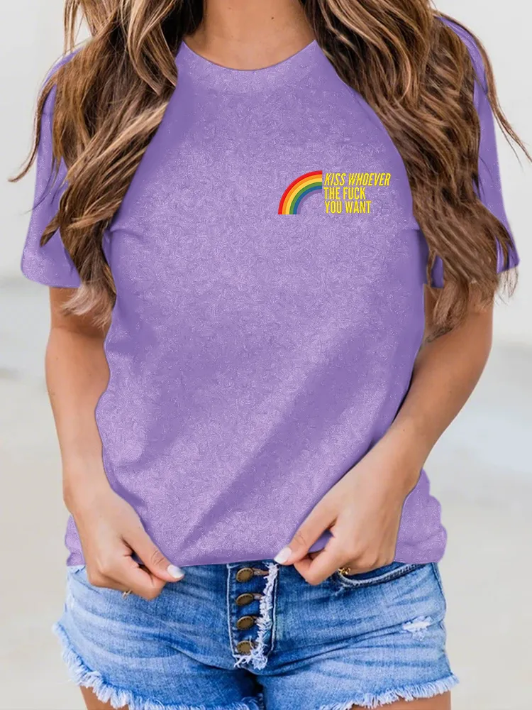 Women'S Kiss Whoever The Fuck You Want Round-Neck Short-Sleeved T-Shirt