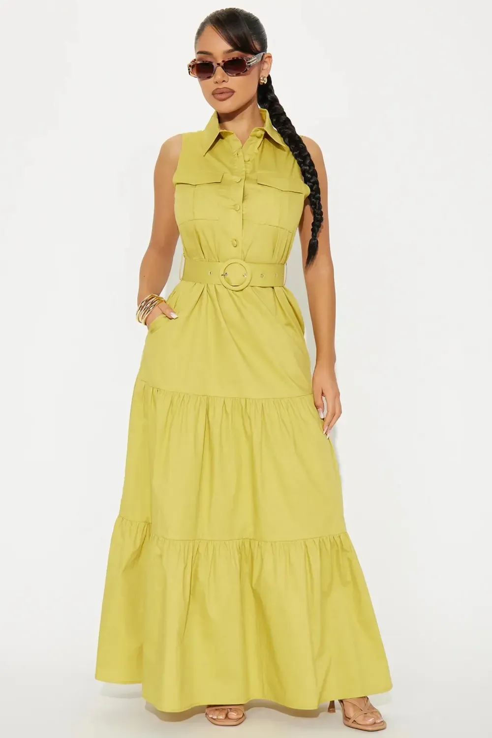 Michaela Poplin Maxi Dress - Chartreuse