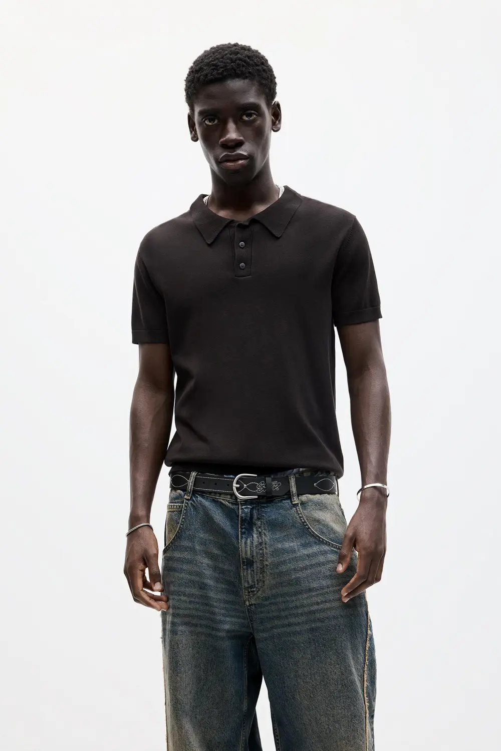 Short sleeve knit polo shirt