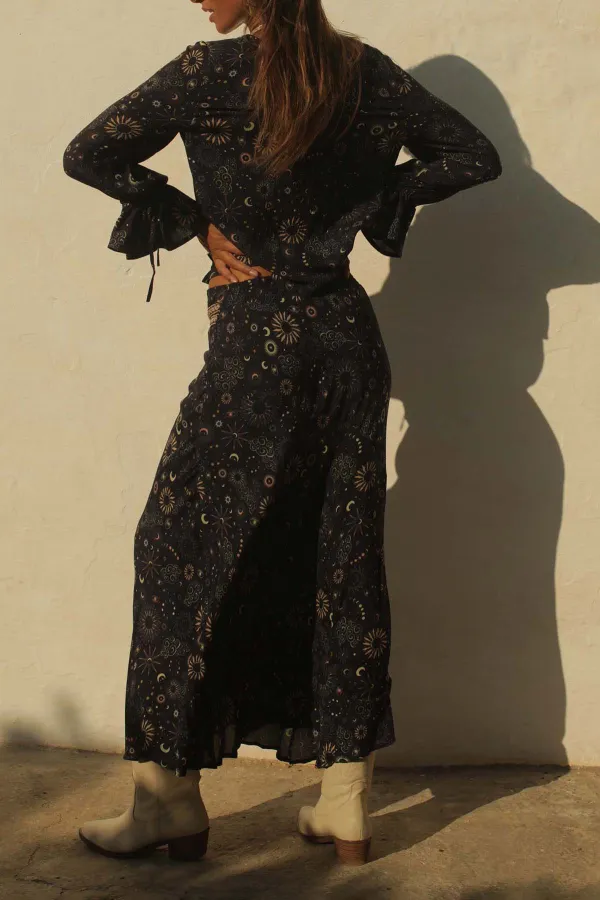 Black Bohemian Print Maxi Skirt