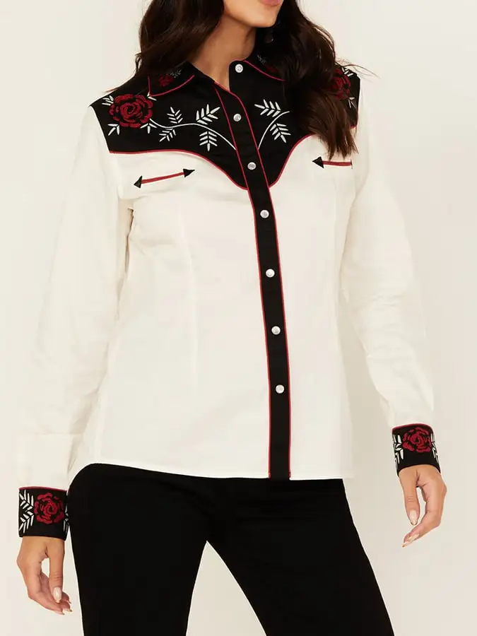 Women's Vintage Western Print Long Sleeve Shirt
