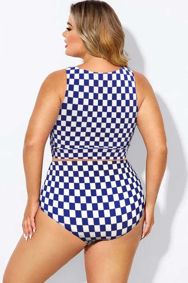 Black & White Striped Knotted Crop Bikini Top
