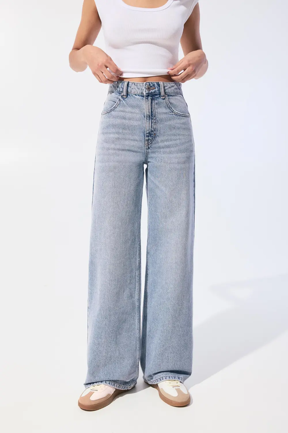 Jeans wide leg tiro alto