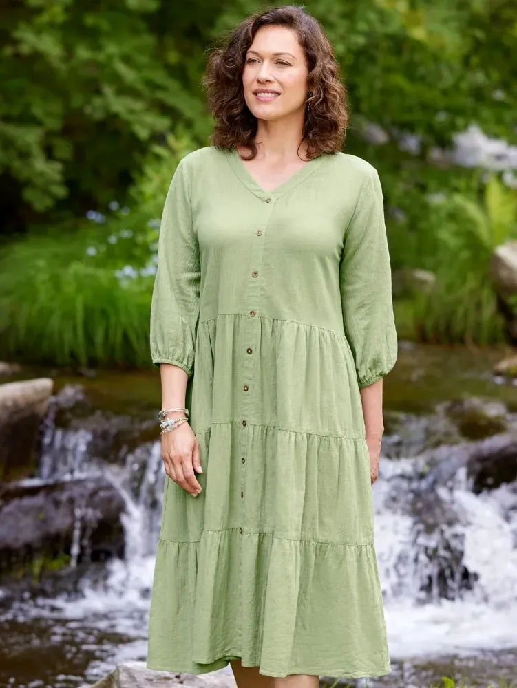 Ella Simone Triple-Tier Cotton Gauze Midi Dress