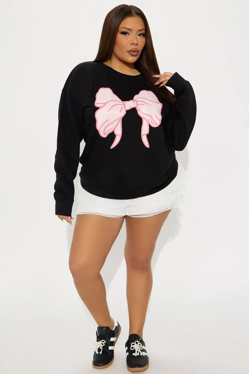 Put A Bow On It Sweatshirt - Black/Pink