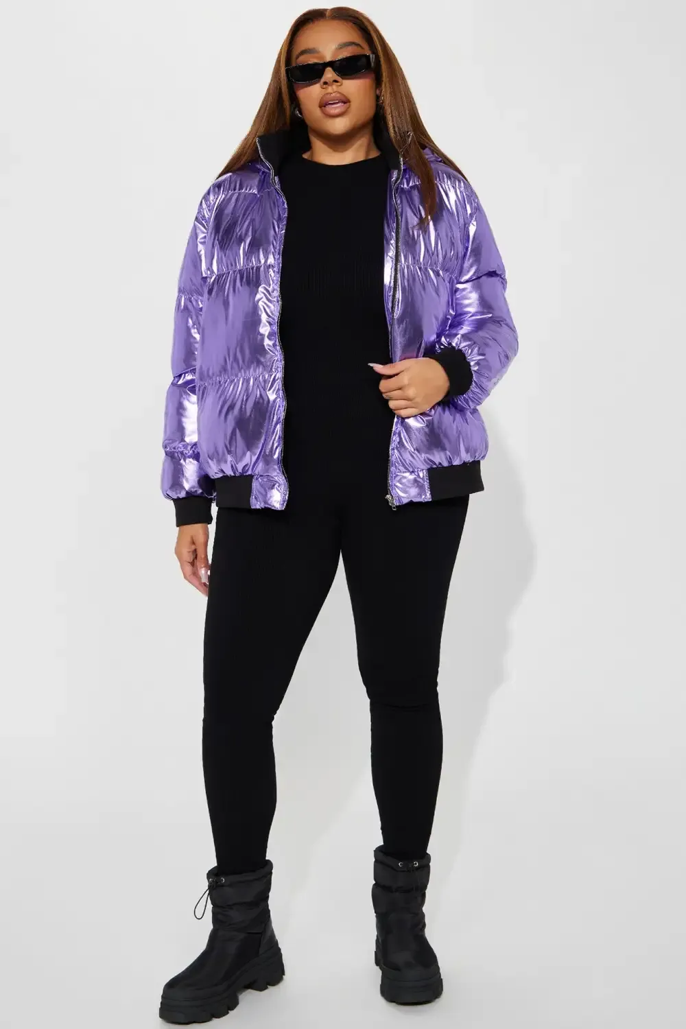 Taking Off Metallic Puffer Jacket - Lavender