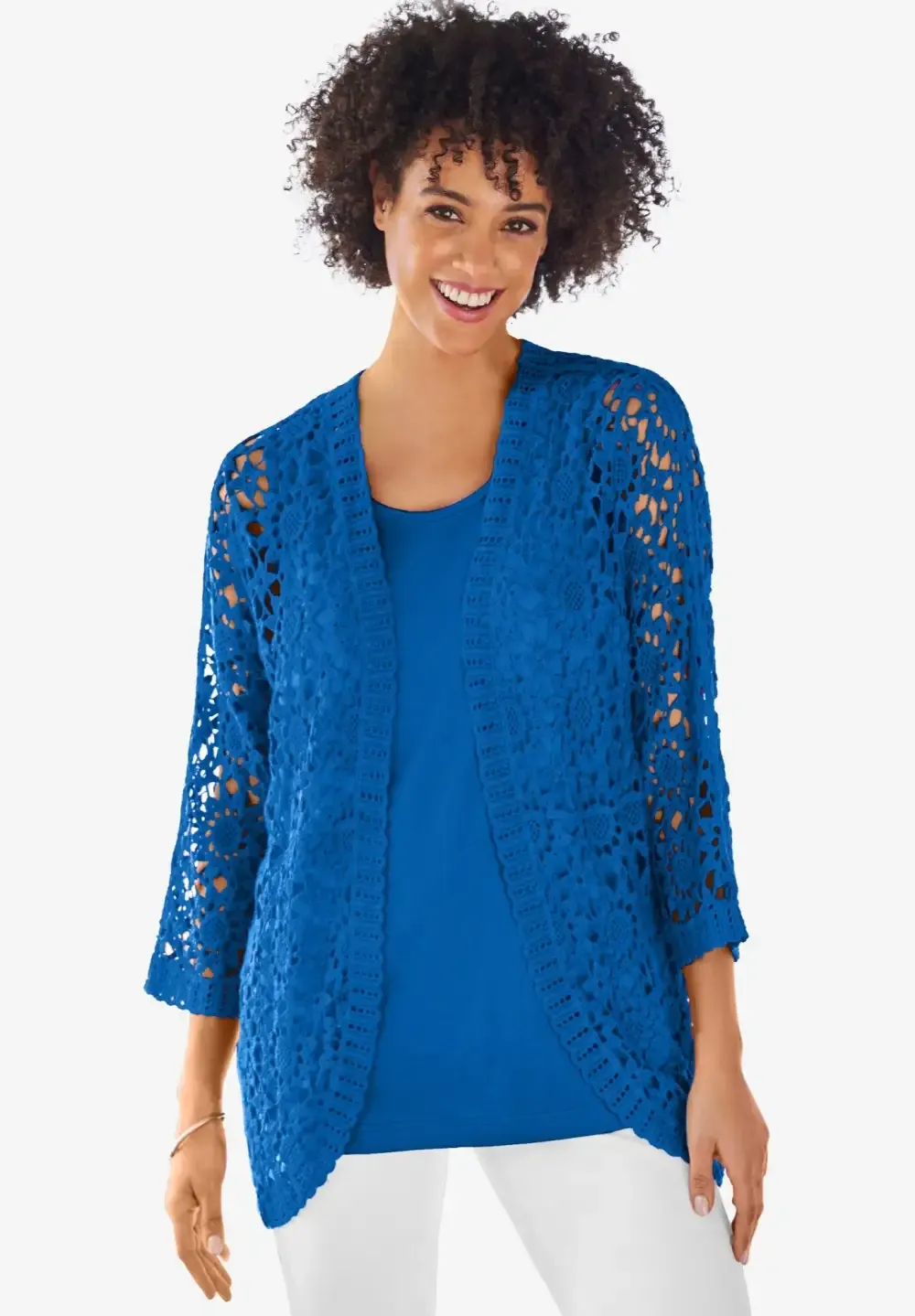 Curved Hem Pointelle Cardigan