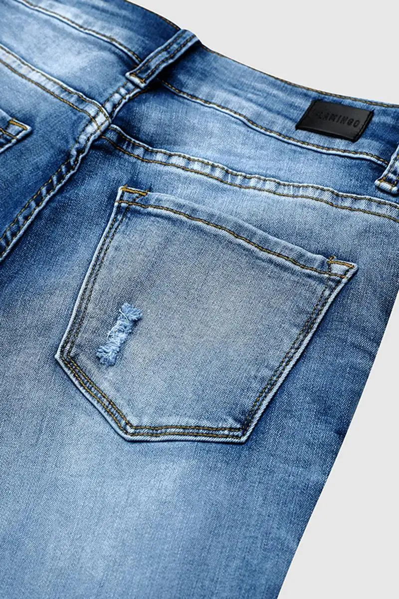 Washed Ripped Roll Hem Low Rise Skinny Jeans