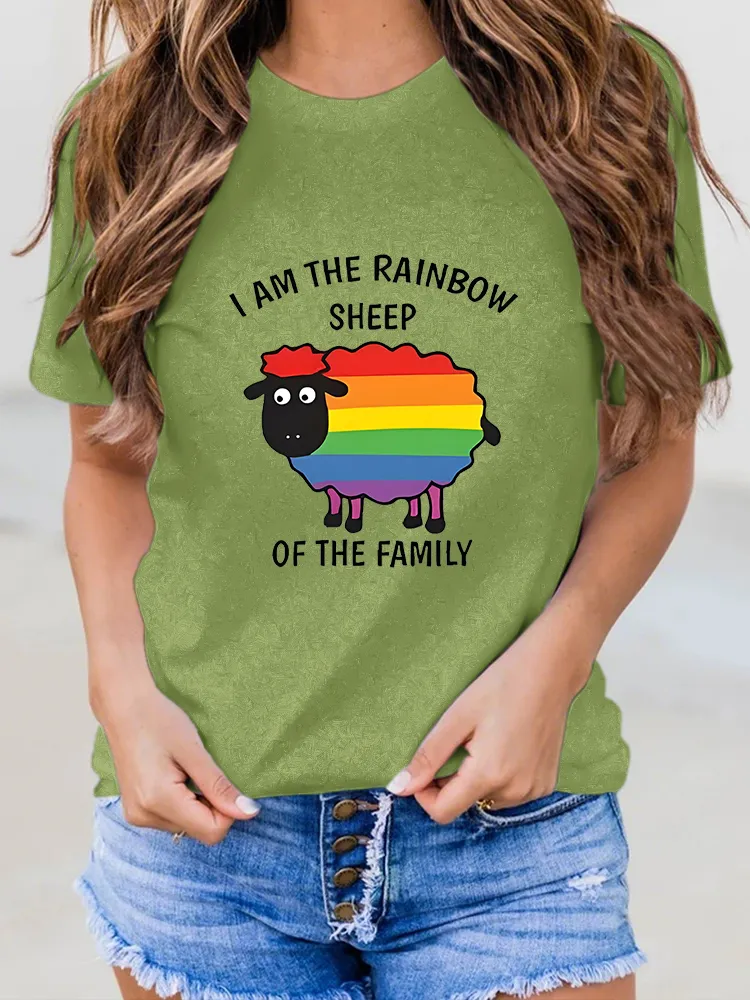 Women'S I Am The Rainbow Sheep Of The Famly Round-Neck Short-Sleeved T-Shirt