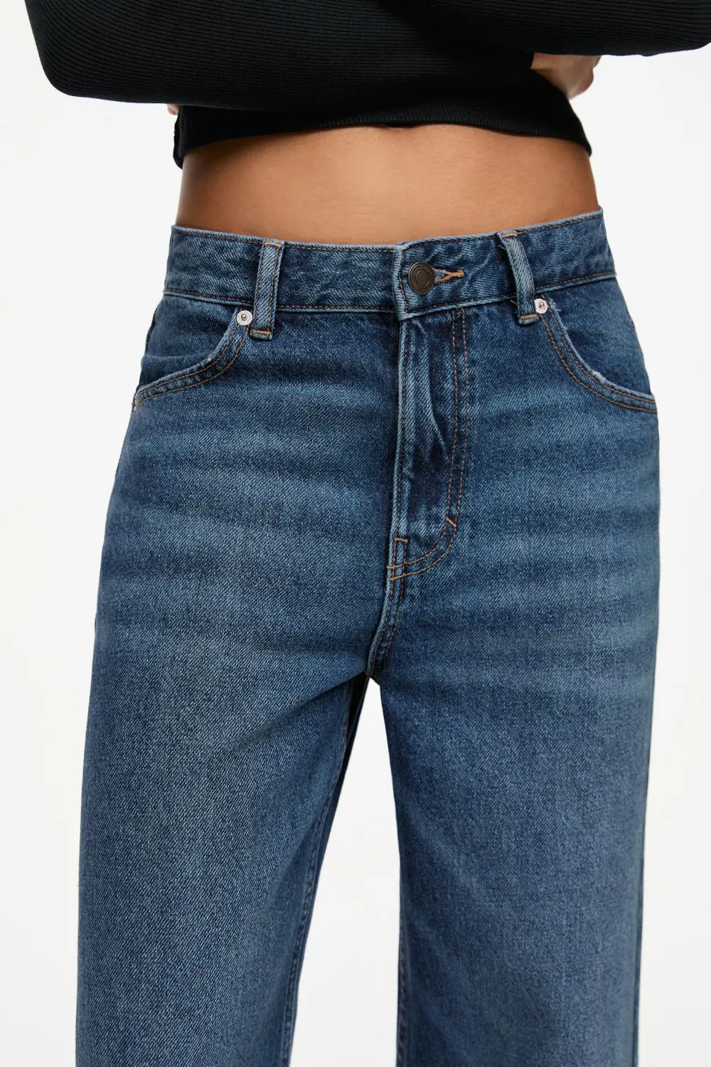 Jeans wide leg tiro alto