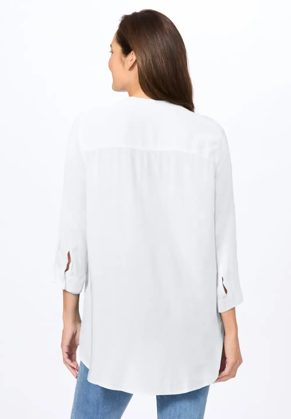Rayon 7-Day Three-Quarter Sleeve Tab-Front Tunic