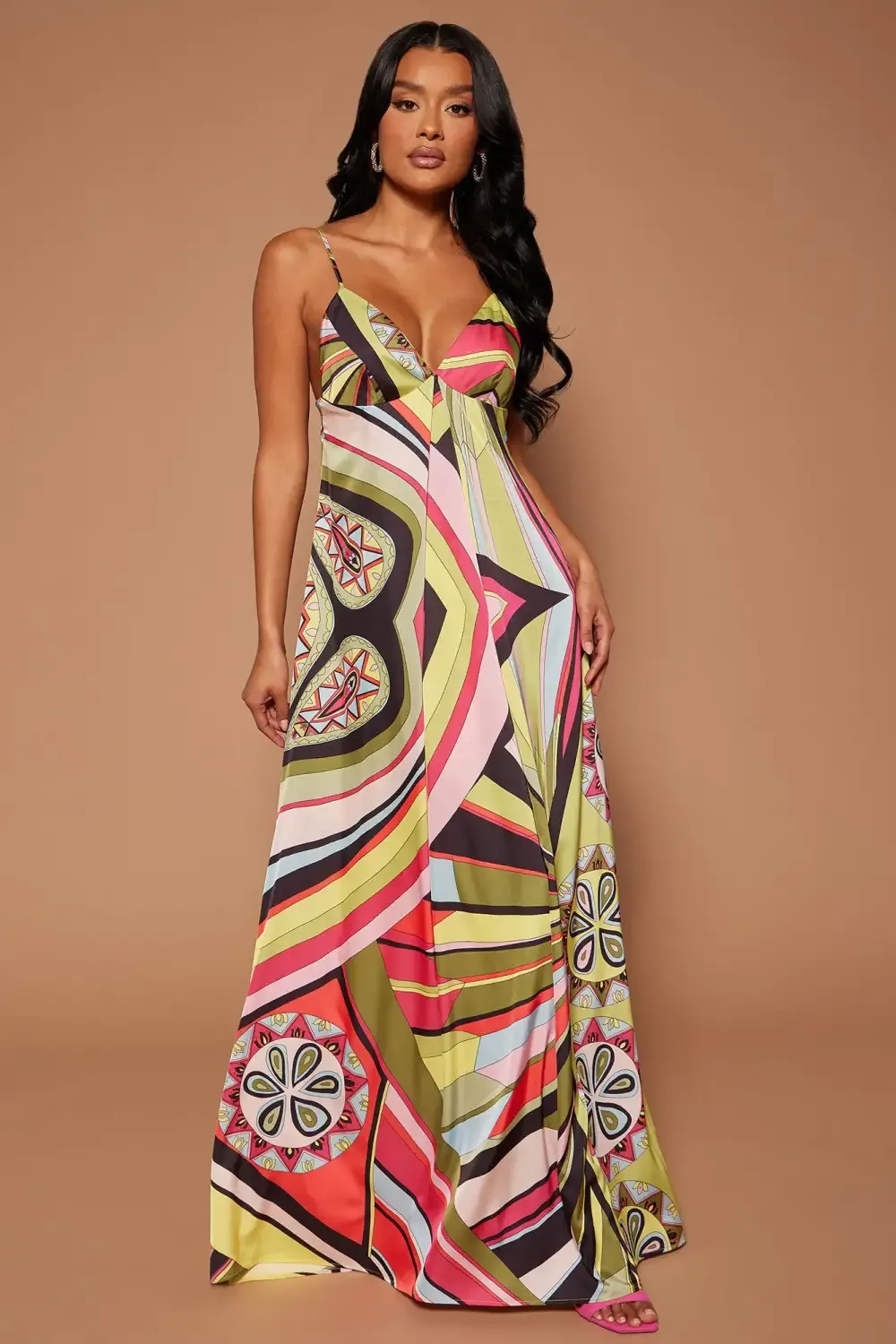 Giselle Satin Maxi Dress - Multi Color
