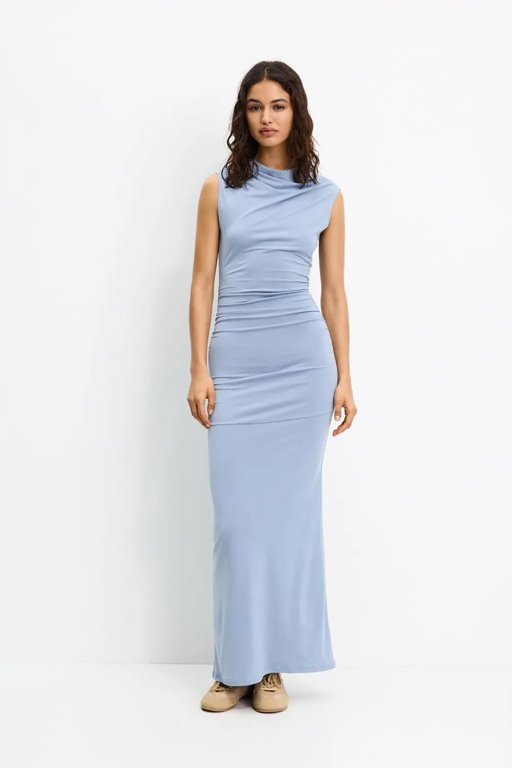 Vestido manga sisa frunces