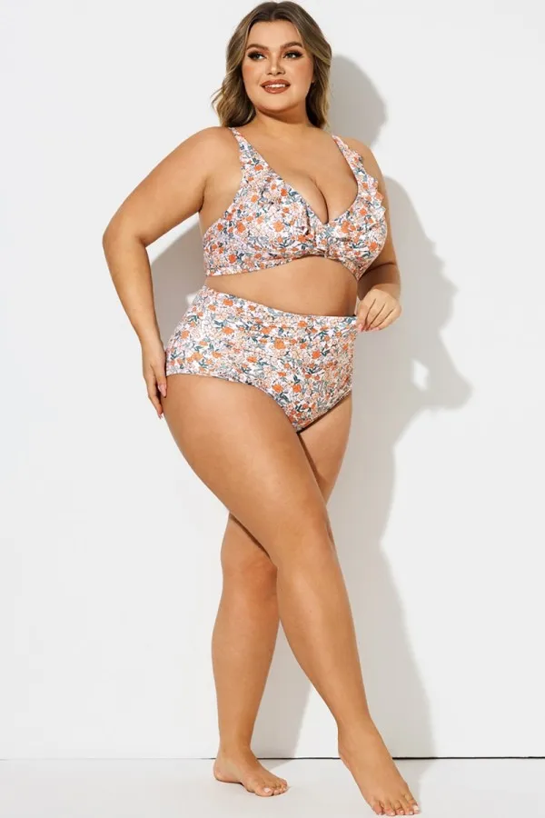 Floral Print Elegant High Waist Swim Brief