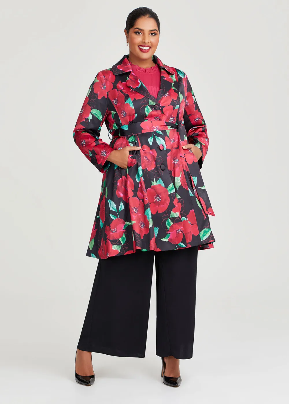 Poppy Satin Evening Coat